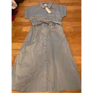 NWT Calvin Klein, peter pan collared blue tied wait midi button down dress sz sm